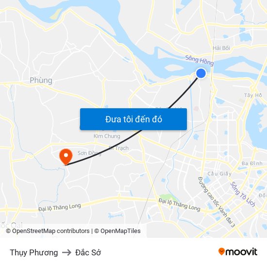 Thụy Phương to Đắc Sở map