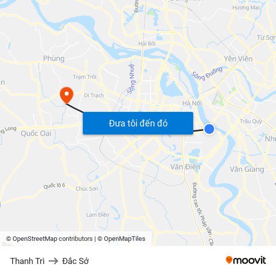 Thanh Trì to Đắc Sở map