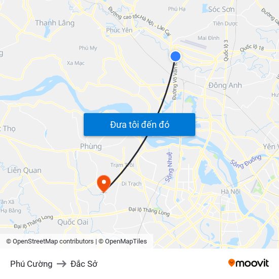 Phú Cường to Đắc Sở map