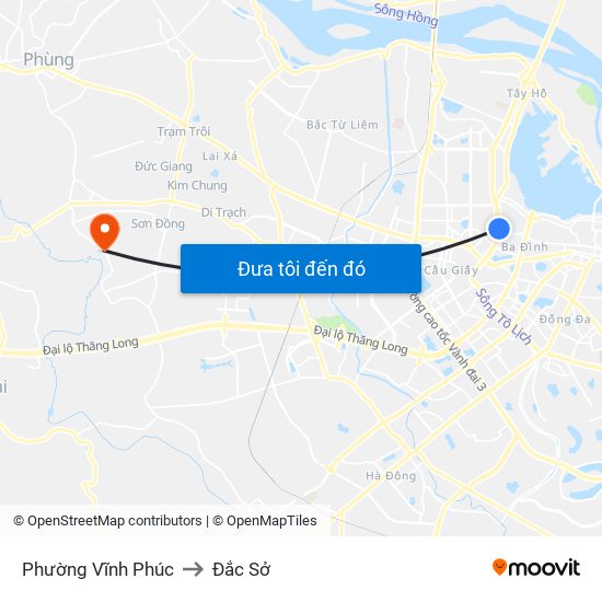 Phường Vĩnh Phúc to Đắc Sở map