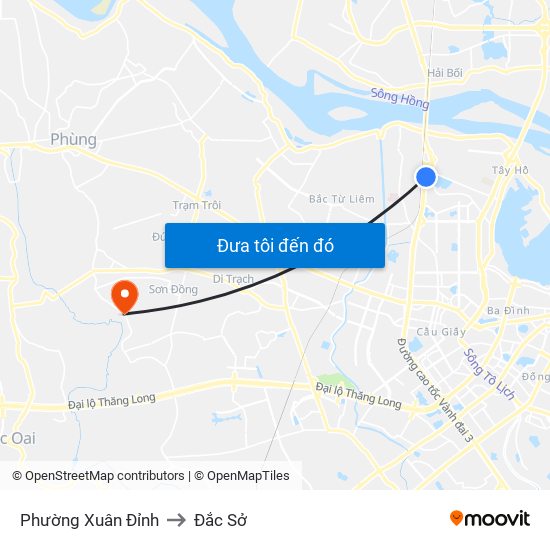 Phường Xuân Đỉnh to Đắc Sở map