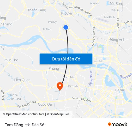 Tam Đồng to Đắc Sở map