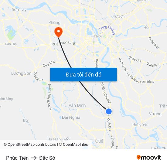 Phúc Tiến to Đắc Sở map