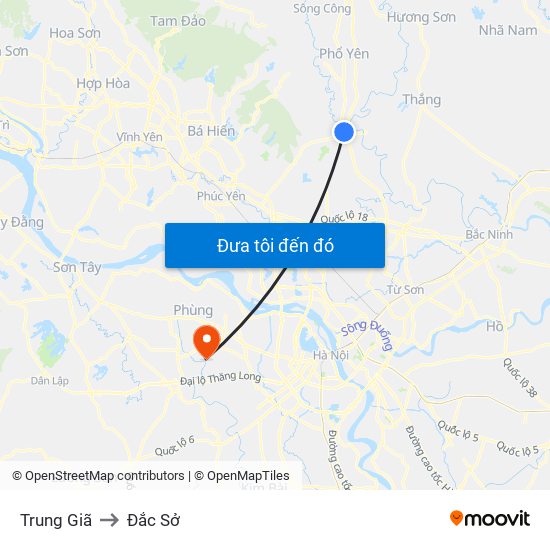 Trung Giã to Đắc Sở map