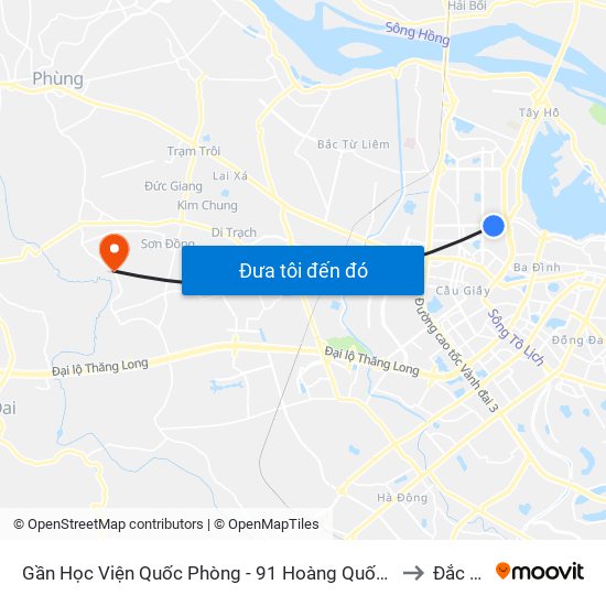 Gần Học Viện Quốc Phòng - 91 Hoàng Quốc Việt to Đắc Sở map