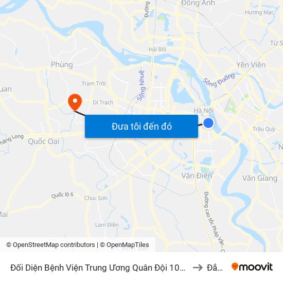 Đối Diện Bệnh Viện Trung Ương Quân Đội 108 - Trần Hưng Đạo to Đắc Sở map