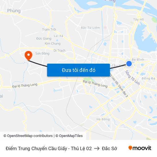 Điểm Trung Chuyển Cầu Giấy - Thủ Lệ 02 to Đắc Sở map