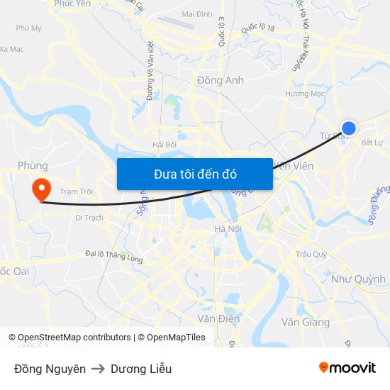 Đồng Nguyên to Dương Liễu map