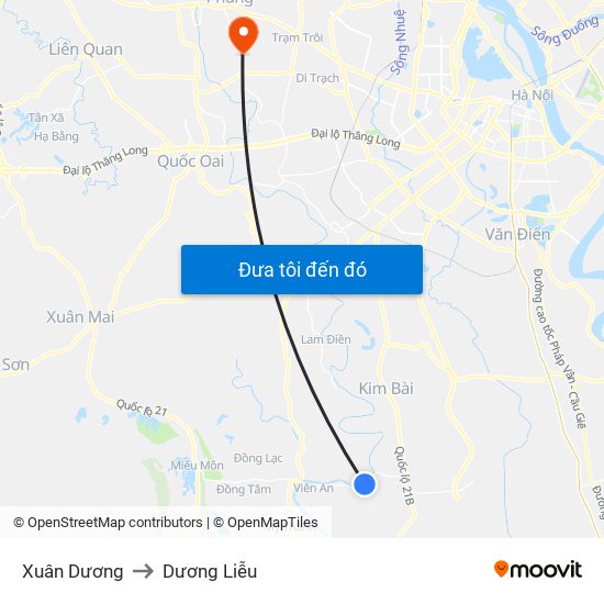 Xuân Dương to Dương Liễu map