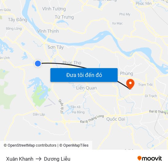 Xuân Khanh to Dương Liễu map