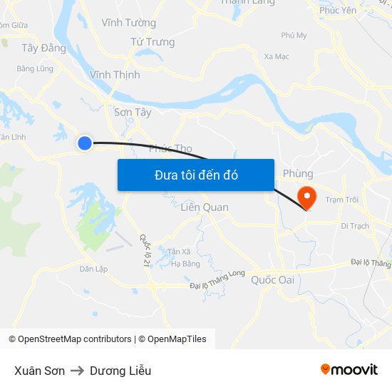 Xuân Sơn to Dương Liễu map