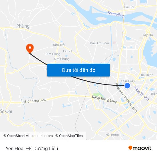 Yên Hoà to Dương Liễu map