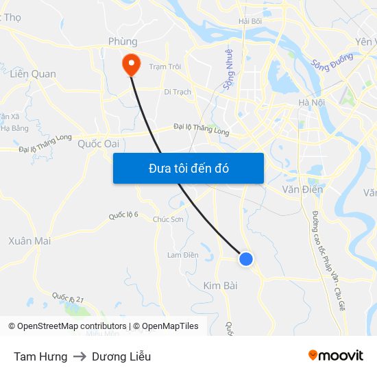 Tam Hưng to Dương Liễu map