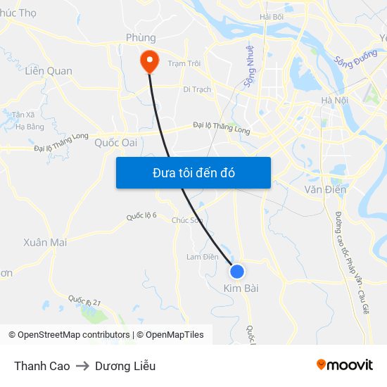 Thanh Cao to Dương Liễu map