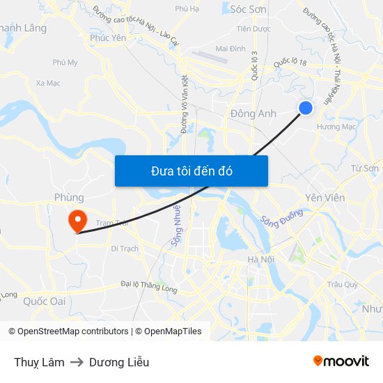 Thuỵ Lâm to Dương Liễu map