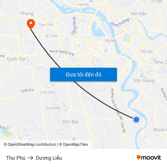 Thư Phú to Dương Liễu map