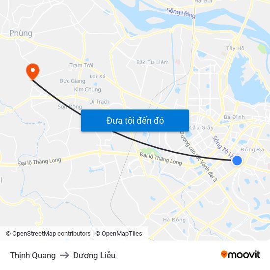 Thịnh Quang to Dương Liễu map