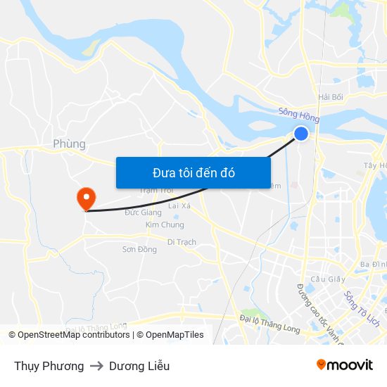 Thụy Phương to Dương Liễu map