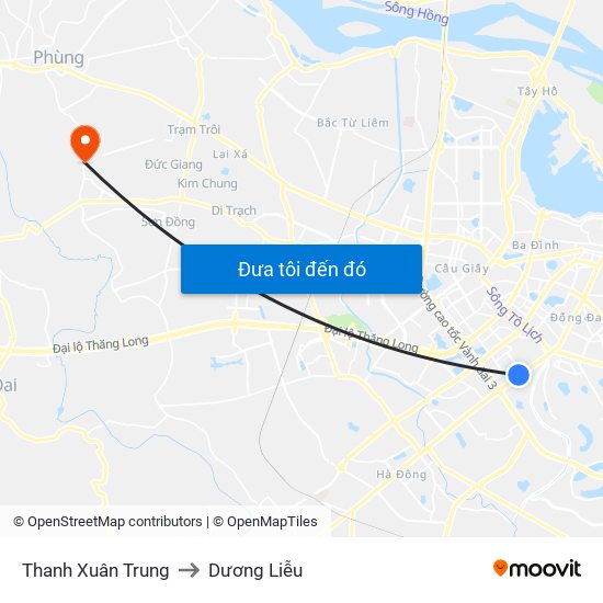 Thanh Xuân Trung to Dương Liễu map