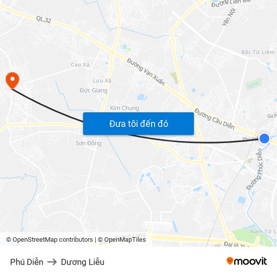 Phú Diễn to Dương Liễu map