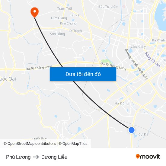 Phú Lương to Dương Liễu map