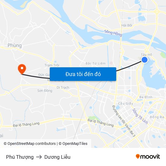 Phú Thượng to Dương Liễu map