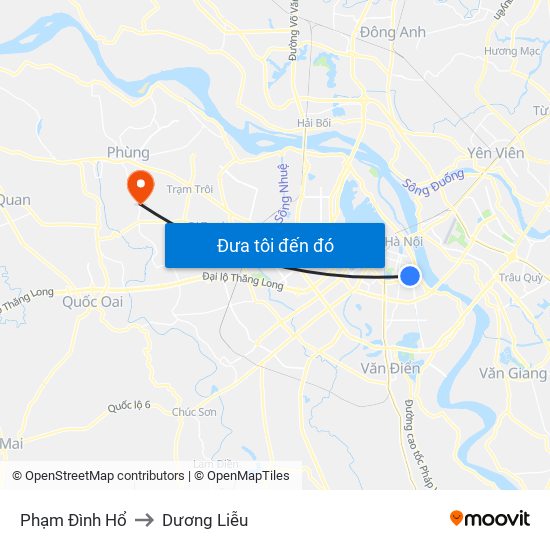 Phạm Đình Hổ to Dương Liễu map