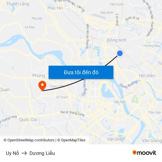 Uy Nỗ to Dương Liễu map