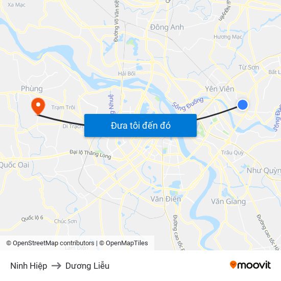 Ninh Hiệp to Dương Liễu map