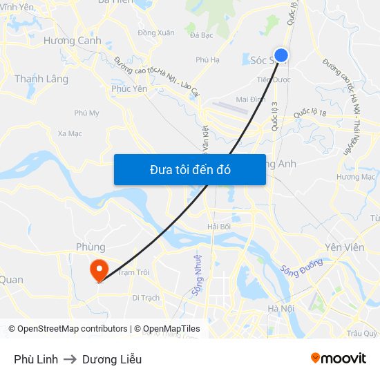 Phù Linh to Dương Liễu map