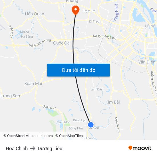 Hòa Chính to Dương Liễu map