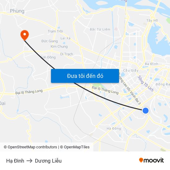 Hạ Đình to Dương Liễu map