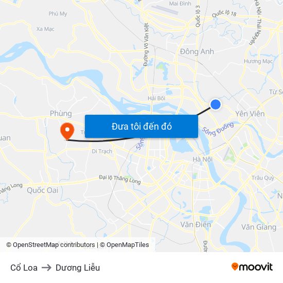 Cổ Loa to Dương Liễu map