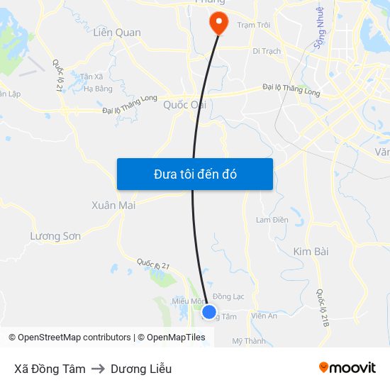 Xã Đồng Tâm to Dương Liễu map