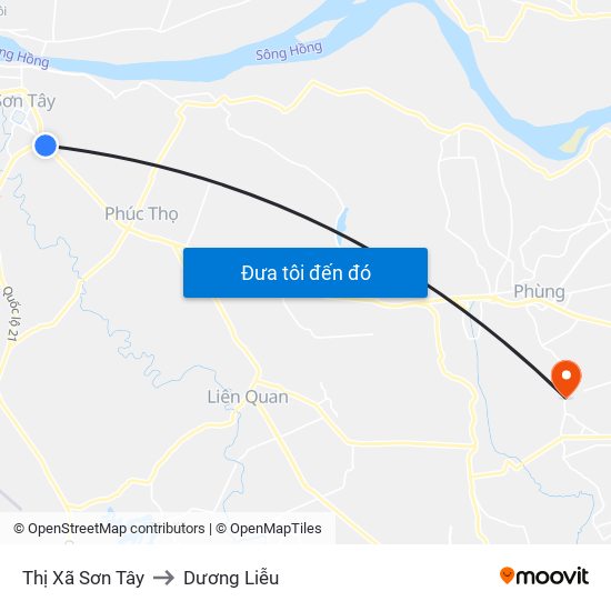 Thị Xã Sơn Tây to Dương Liễu map