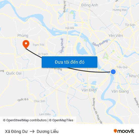 Xã Đông Dư to Dương Liễu map