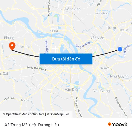 Xã Trung Mầu to Dương Liễu map