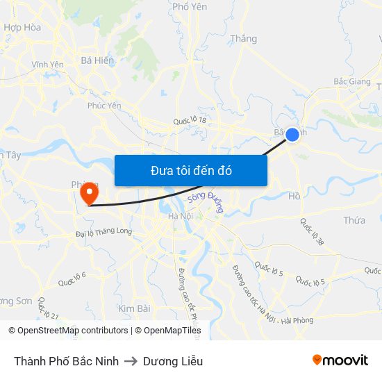 Thành Phố Bắc Ninh to Dương Liễu map
