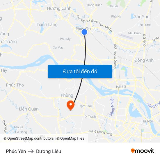 Phúc Yên to Dương Liễu map