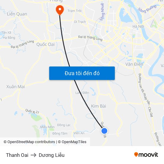 Thanh Oai to Dương Liễu map