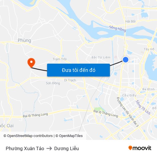 Phường Xuân Tảo to Dương Liễu map