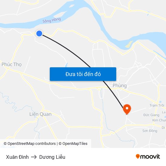 Xuân Đình to Dương Liễu map