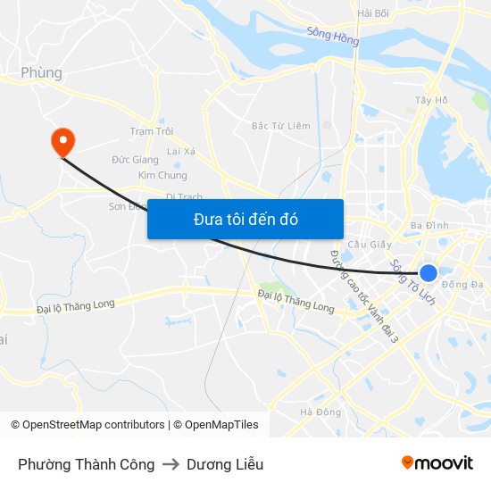 Phường Thành Công to Dương Liễu map