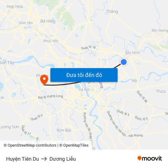 Huyện Tiên Du to Dương Liễu map