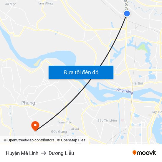 Huyện Mê Linh to Dương Liễu map