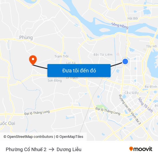 Phường Cổ Nhuế 2 to Dương Liễu map