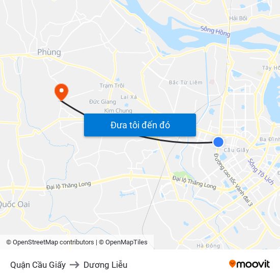 Quận Cầu Giấy to Dương Liễu map