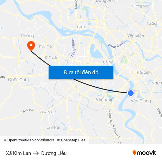 Xã Kim Lan to Dương Liễu map