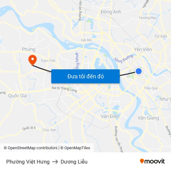 Phường Việt Hưng to Dương Liễu map