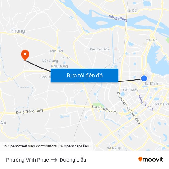 Phường Vĩnh Phúc to Dương Liễu map